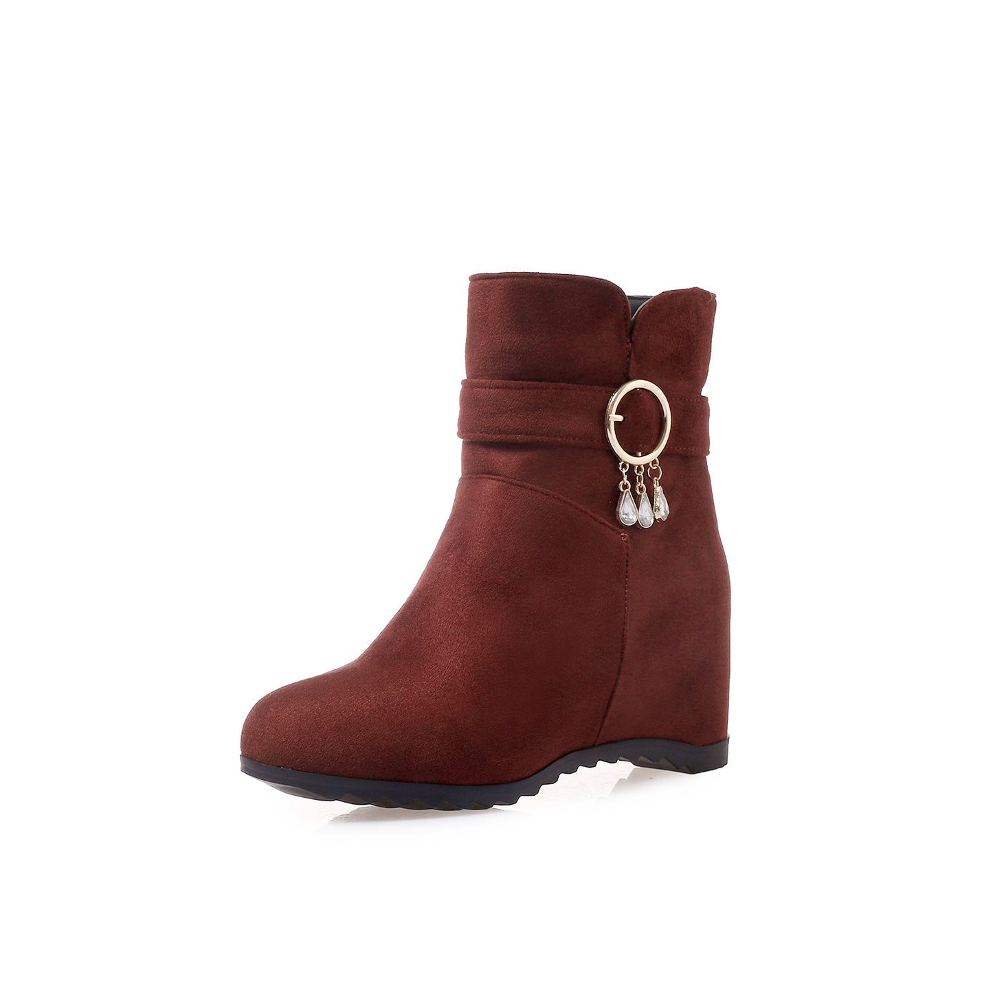 Fringed Round Toe Wedge Heel Winter Ladies Short Boots