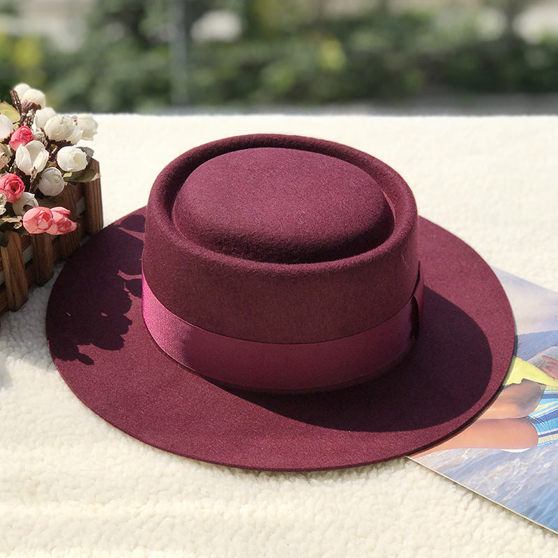 Women's Autumn And Winter Ring Wool Felt Top Hat