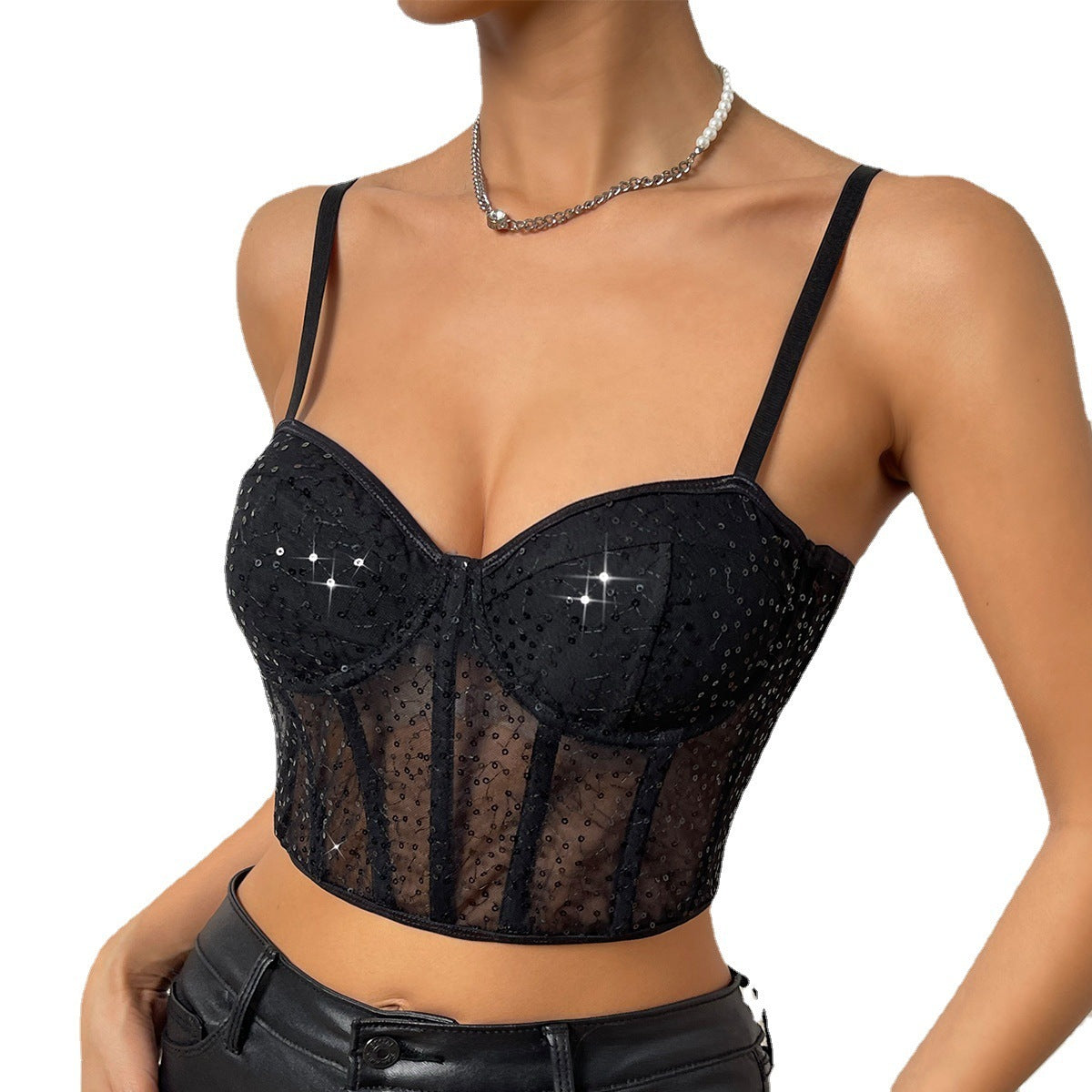 Trendy Sequin Fishbone Style Slim Suspenders