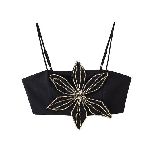 Women's Contrast Color Three-dimensional Flower Top