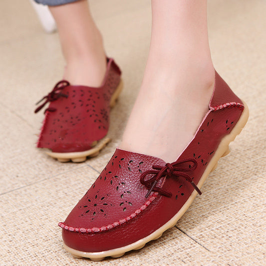 Large Size Hole Shoes Low Top Flat Mom Shoes Comfortable Nurse Shoes Large Size Mom Shoes Cowhide Women