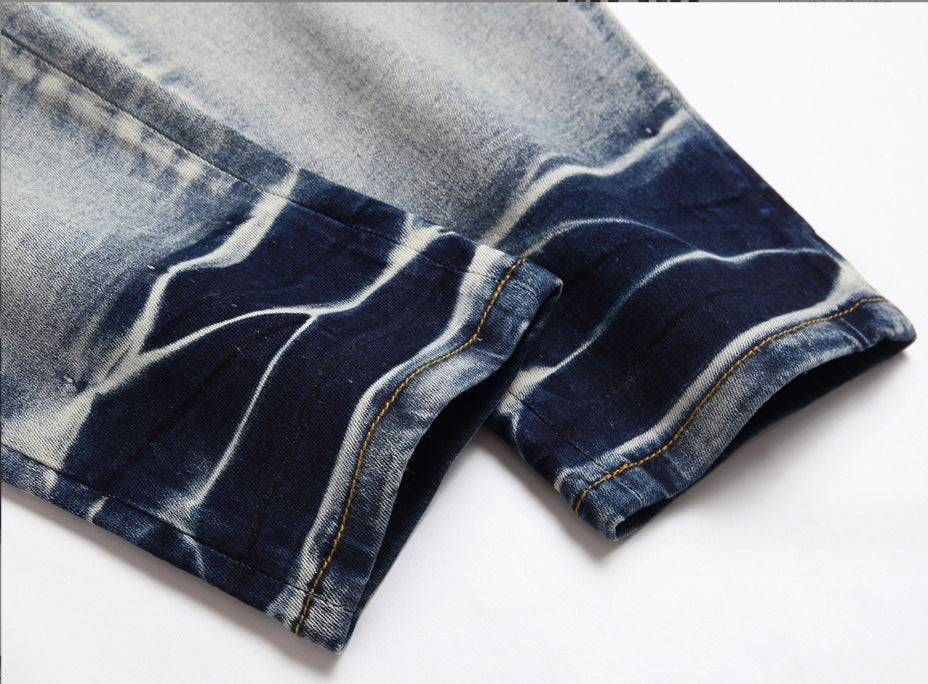 Men's Light Color Damage Patch Worn Jeans