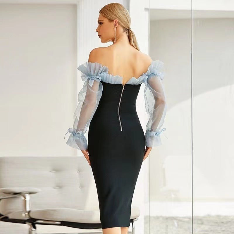 Women's Fashion Temperament Halter High Waist Package Hip Zipper Dress